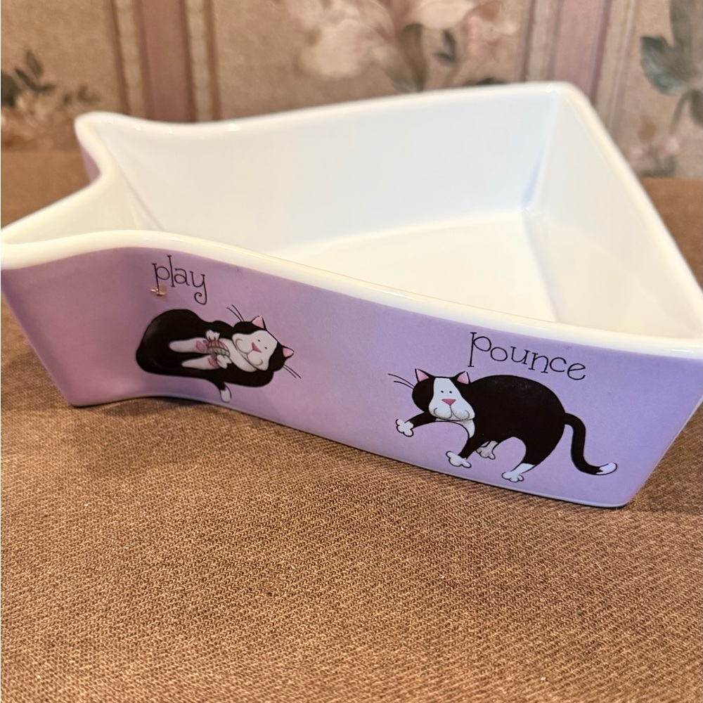 Purple Cat-Themed Ceramic Dish